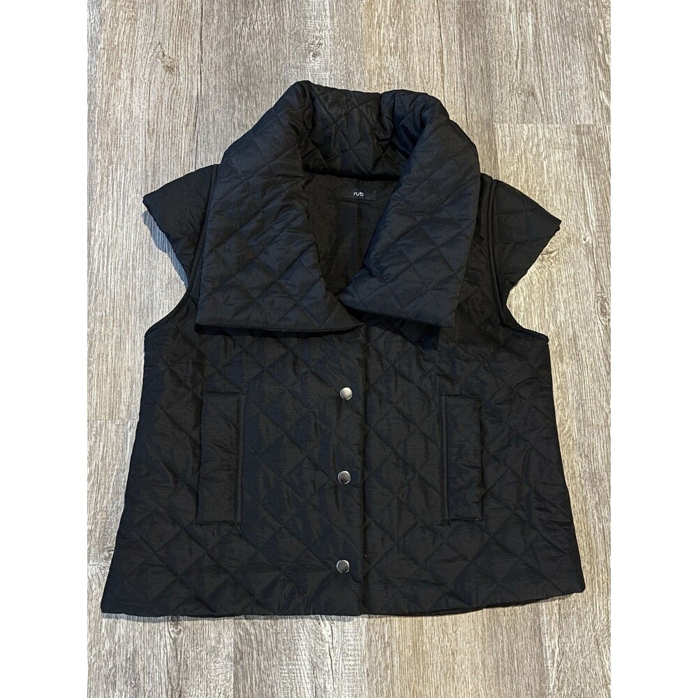Ruti Summit Quilted Vest Black Collar Snap Button Size S/M Black